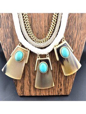Chicos Egyptian Revival Multi-Strand Necklace Faux Turquoise & Gold-Tone Accents